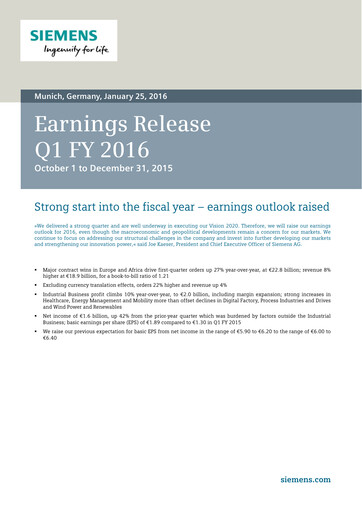 Miniature Siemens Rapport trimestriel 2016-q1