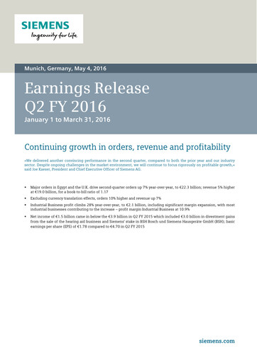 Miniature Siemens Rapport trimestriel 2016-q2