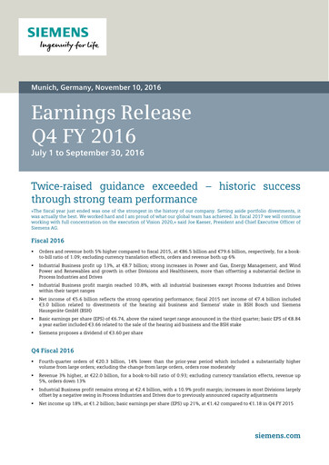 Miniature Siemens Rapport trimestriel 2016-q4