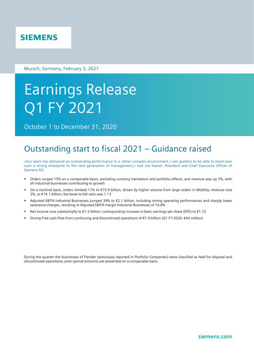 Miniature Siemens Rapport trimestriel 2021-q1