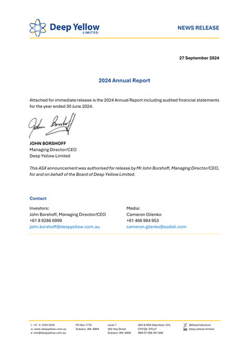 Thumbnail Deep Yellow Annual Report 2024