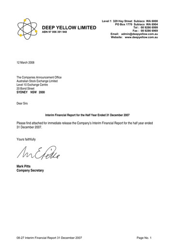 Thumbnail Deep Yellow Financial Report 2008-h1