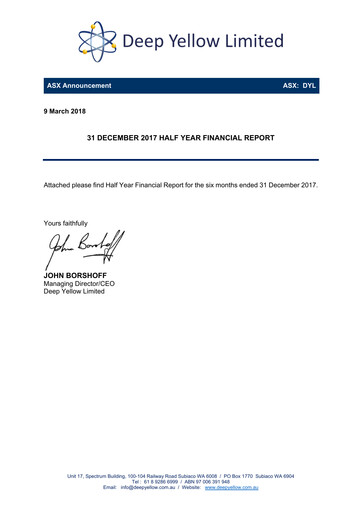 Thumbnail Deep Yellow Financial Report 2018-h1