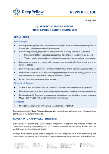 Thumbnail Deep Yellow Quarterly Report 2025-q2