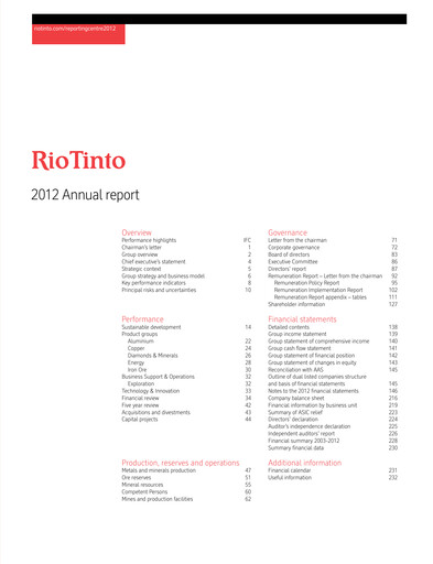 Vorschaubild Rio Tinto Jahresbericht 2012