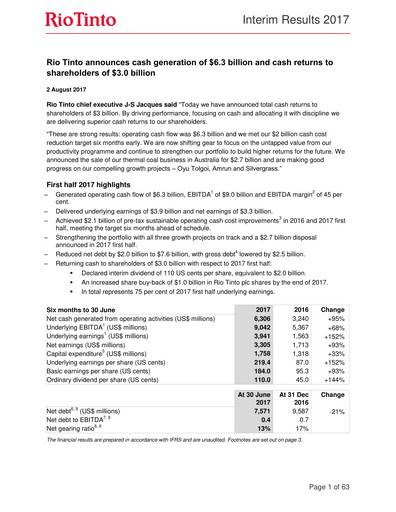 Thumbnail Rio Tinto Half-year Report 2017-h1