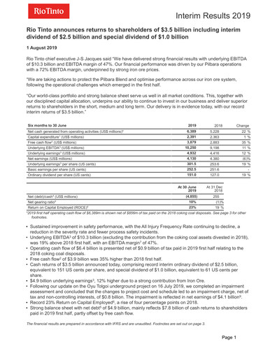 Thumbnail Rio Tinto Half-year Report 2019-h1