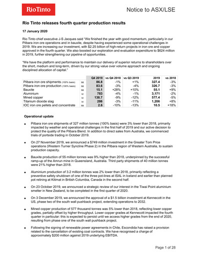 Thumbnail Rio Tinto Quarterly Report 2019-q4