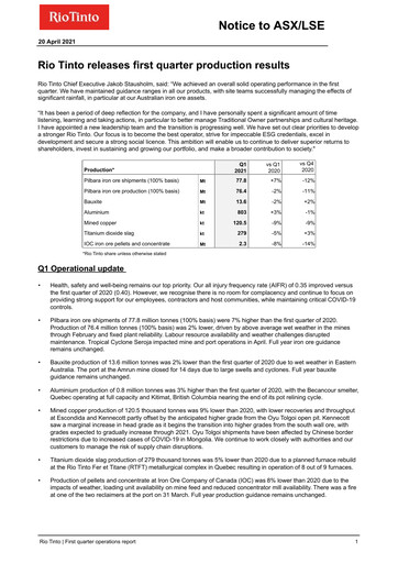 Thumbnail Rio Tinto Quarterly Report 2021-q1