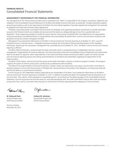 Thumbnail Toronto Dominion Bank Financial Statement 2011
