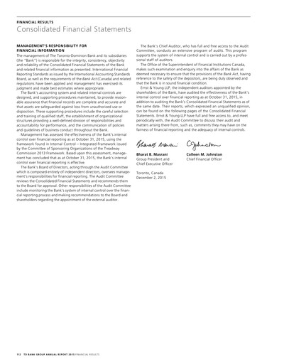 Thumbnail Toronto Dominion Bank Financial Statement 2015