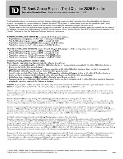 Thumbnail Toronto Dominion Bank Quarterly Report 2025-q3