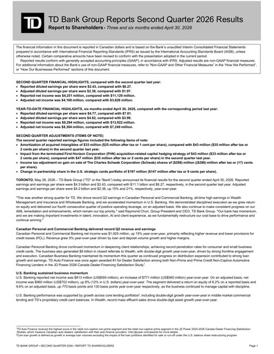 Thumbnail Toronto Dominion Bank Quarterly Report 2026-q2