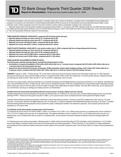 Thumbnail Toronto Dominion Bank Quarterly Report 2026-q3