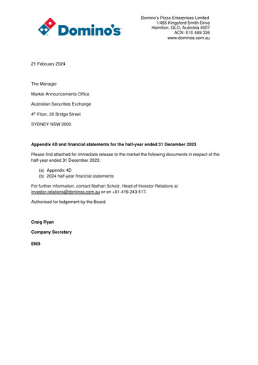 Thumbnail Domino's Pizza Enterprises (Australia) Half-year Report 2024-h1