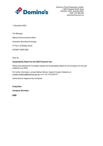 Thumbnail Domino's Pizza Enterprises (Australia) Sustainability Report 2023