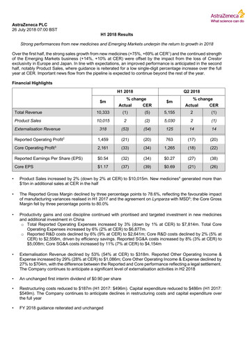 Miniature AstraZeneca Rapport semestriel 2018-h1
