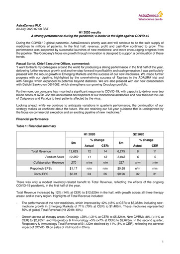 Miniature AstraZeneca Rapport semestriel 2020-h1