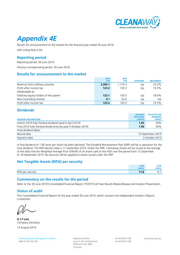 Thumbnail Cleanaway Waste Management Financial Statement 2019