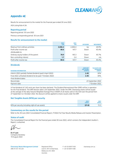 Thumbnail Cleanaway Waste Management Financial Statement 2022