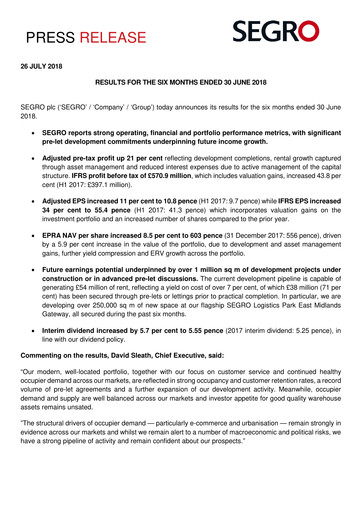 Thumbnail SEGRO Half-year Report 2018-h1