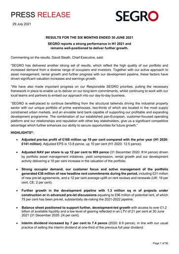 Thumbnail SEGRO Half-year Report 2021-h1