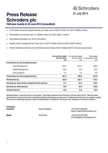Thumbnail Schroders Half-year Report 2014-h1