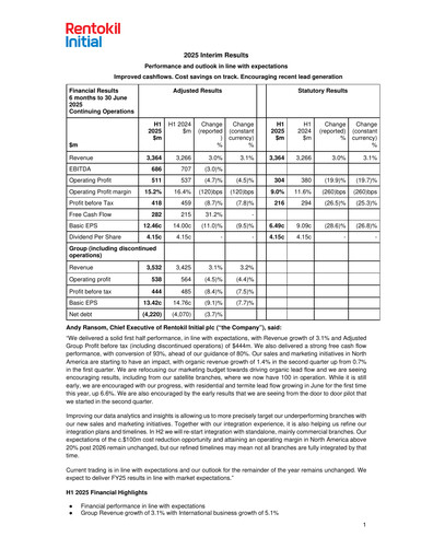 Thumbnail Rentokil Initial Half-year Report 2025
