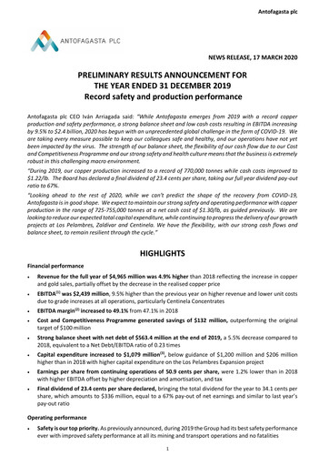 Miniature Antofagasta Rapport financier 2019