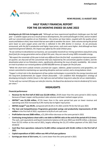 Miniature Antofagasta Rapport semestriel 2022