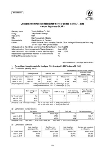 Thumbnail Yamato Holdings Financial Statement fy2018