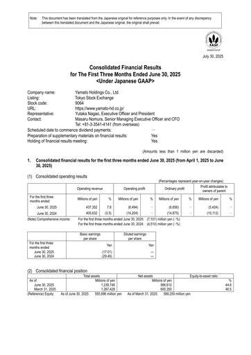 Thumbnail Yamato Holdings Quarterly Report 2026-q1