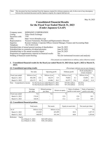 Thumbnail Shimadzu Financial Statement fy2022