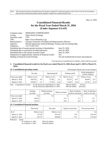 Thumbnail Shimadzu Financial Statement fy2025