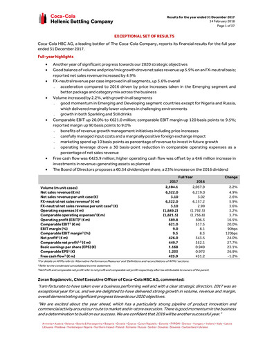 Thumbnail Coca-Cola HBC Financial Report 2017