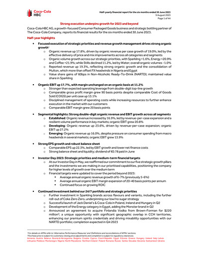 Thumbnail Coca-Cola HBC Half-year Report 2023-h1