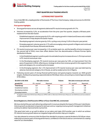 Thumbnail Coca-Cola HBC Quarterly Report 2019-q1