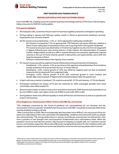 Thumbnail Coca-Cola HBC Quarterly Report 2020-q1