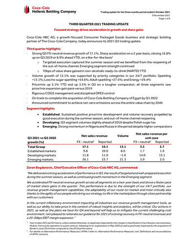 Thumbnail Coca-Cola HBC Quarterly Report 2021-q3