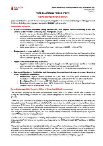 Thumbnail Coca-Cola HBC Quarterly Report 2022-q3