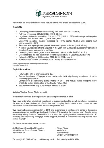 Thumbnail Persimmon Financial Report 2014