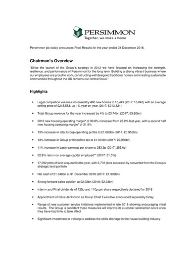 Thumbnail Persimmon Financial Report 2018