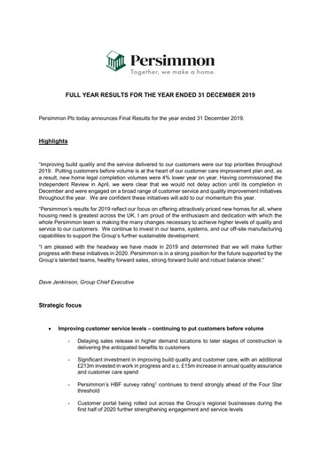 Thumbnail Persimmon Financial Report 2019