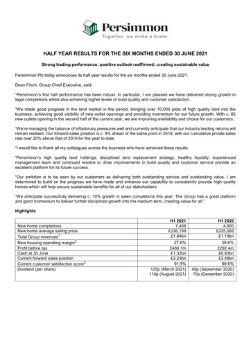 Thumbnail Persimmon Half-year Report 2021-h1