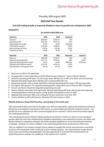 Thumbnail Spirax-Sarco Engineering Half-year Report 2023