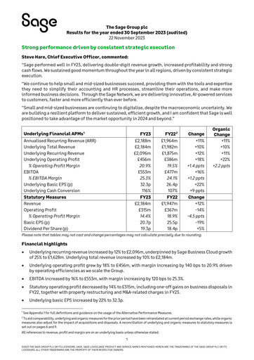 Thumbnail Sage Group
 Financial Report 2023