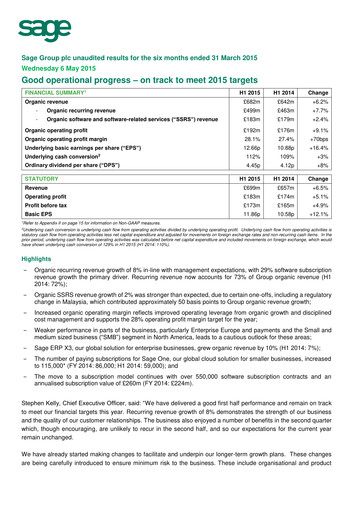 Thumbnail Sage Group
 Half-year Report 2015-h1