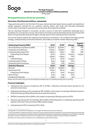Thumbnail Sage Group
 Half-year Report 2024-h1