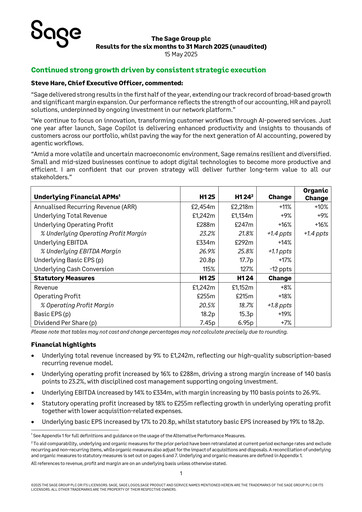 Thumbnail Sage Group
 Half-year Report 2025-h1