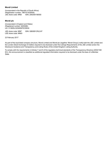 Thumbnail Mondi
 Financial Report 2016